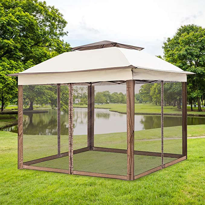 Aoxun Patio 11'x11' Pop-Up Gazebo Tent Instant with Mosquito Netting Outdoor Gazebo Canopy Shelter (Beige)
