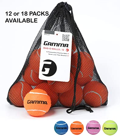 Gamma Bag of Pressureless Tennis Balls – 12 or 18 Count, 4 Colors Available, Sturdy & Reuseable Mesh Bag with Drawstring for Easy Transport - Bag-O-Balls for All Court Types, Premium Performance