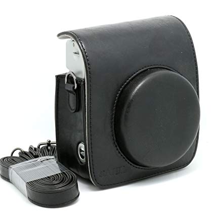 [Fuji Instax Mini 90 Case]- CAIUL Vintage Comprehensive Protection Camera Case Bag For Fujifilm Instax Mini 90 Neo Classic Instant Film Camera With Soft PU Leather Material-Black