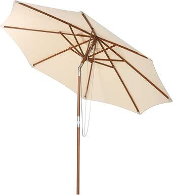 COSTWAY Parasol Extérieur Inclinable Ø 3m/2,7m Toile Polyester Imperméable avec Cordon de Serrage 8 Baleines Ventilation pour Jardin Cour Café Beige