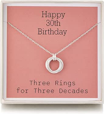 RareLove 30th Birthday Gifts For Women,Best Friend 30 Birthday Gifts 925 Sterling Silver Three Rings Necklace Birthday Jewellery Gifts for Her,30th Birthday Presents For Daughter