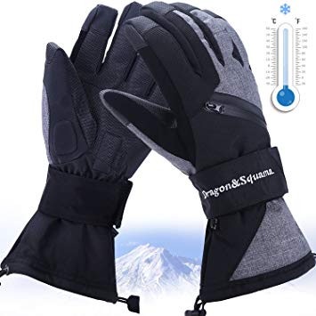 Dragon Squama Mens Ski Gloves, Waterproof 3M Thinsulate Thermal Warm Windproof Snow Sport Skiing Snowboarding, Winter Cold Weather Glove
