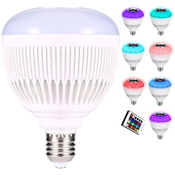 RAYWAY E27 Wireless Smart Dimmable Bluetooth Control Built-in Audio Speaker LED RGB White Color Music Light Bulb - Works with iPhone, iPad, Android Phone and Tablet