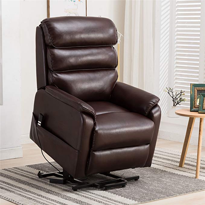 Irene House （Dual Motor） Electric Power Lift Recliner Chair for Elderly Comfortable （Breath Leather ）,Soft and Sturdy(Brown) …