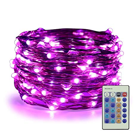 ER CHEN Dimmable LED String Lights Plug in, 33ft 100 LED Waterproof Purple Fairy Lights with Remote, Indoor/Outdoor Copper Wire Christmas Decorative Lights for Bedroom, Patio, Garden, Yard, Party