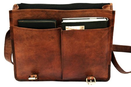 QualityArt 16" Twin Pocket Leather Messenger Bag Business Bag Briefcase Laptop Case
