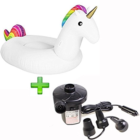 Giant Inflatable Unicorn Pool Float, Inflatable Float with Rapid Valves, Outdoor Swimming Pool Large Floatie Float Lounge with Electric Pump for Adults & Kids (Large Unicorn with Electric Pump)
