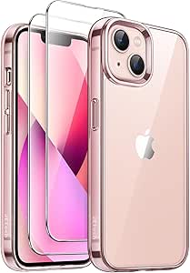 JETech 3 in 1 Hülle für iPhone 13 6,1 Zoll mit 2 Stück Gehärtetes Glas Schutzfolie, Nicht Vergilbende Stoßfest Stoßfänger Handyhülle (Rosa)