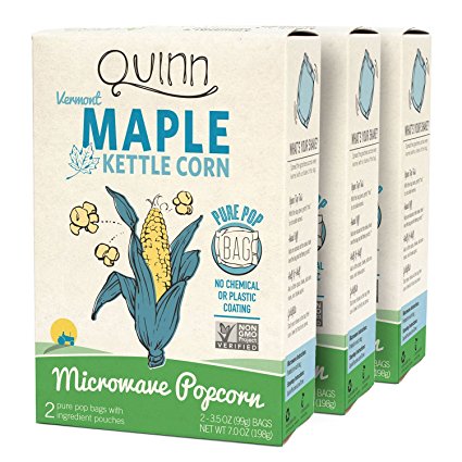 Quinn Snacks Microwave Popcorn - Made with Organic Non-GMO Corn - Great Snack Food for Movie Night, Maple Kettle Corn, 7 Ounce (Pack of 3)