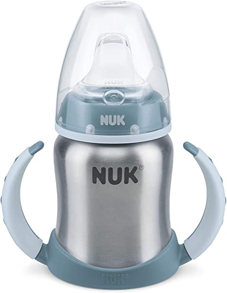 NUK First Choice  Stainless Steel Learner Cup Sippy Cup | 6-18 Months | Leak-Proof Silicone Spout | Anti-Colic Vent | BPA-Free | 125ml | Blue | 1 Count