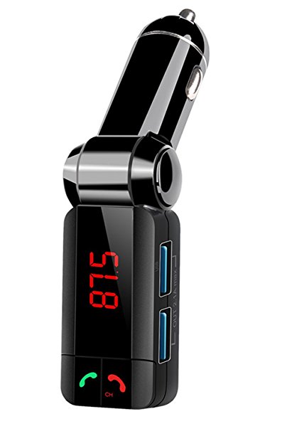 Aibesser BC06S Wireless Bluetooth FM Transmitter Bluetooth Car Double USB charger with Music Control and Hands-Free Calling (FM Transmitter01-BK)