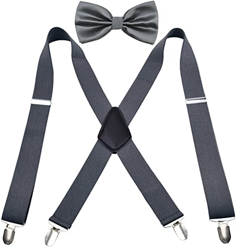 Alizeal Men's 1.37 inch Suspender and Pre-tied Bow Tie Set