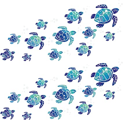 24 Pieces Sea Turtle Wall Decals Turtle Vinyl Stickers for Bathroom Underwater Ocean Wall Decals Waterproof Removable Turtle Decals Decoration for Bedroom Toilet Living Room Wall Decor