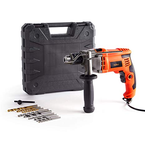 VonHaus 850W Impact Hammer Drill – for Stone Masonry Brick Metal & Wood - Electric - Variable Speed - 13mm Metal Chuck - Corded - Drill Bit Accessory Kit