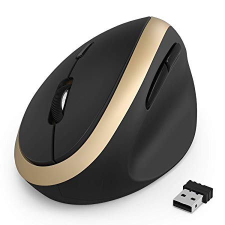 Vertical Ergonomic Optical Mouse, Jelly Comb Wireless Mouse 2.4G High Precision Ergonomic Optical Mice (Black and Gold)