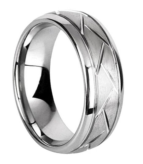 King Will 8MM Silver Domed Grooved Tungsten Ring Men's Brushed Wedding Band Half Size Available