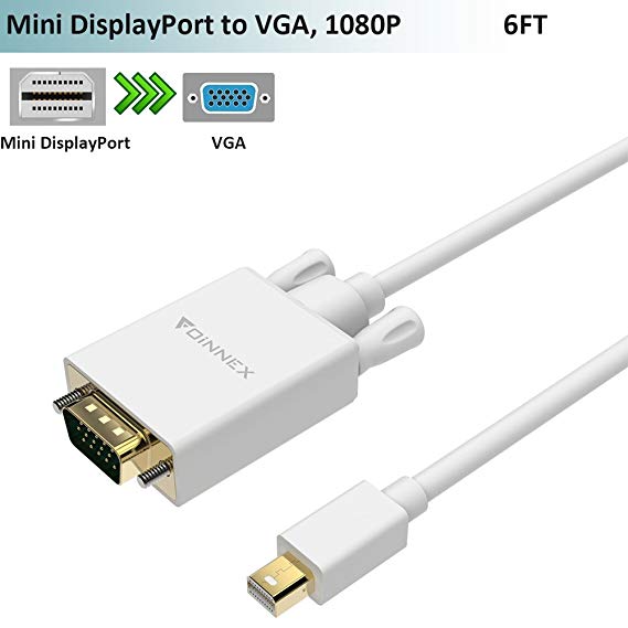 FOINNEX Mini Displayport to VGA Cable(1.8m, Gold Plated), Mini DP (Thunderbolt) to VGA Cable For Apple Mac, Macbook Pro,Surface Pro,Surface Book etc.with a Mini DisplayPort to a VGA Monitor,Projector