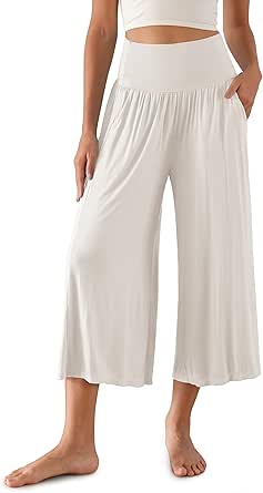 ODODOS Women's Wide Leg Palazzo Lounge Cropped Pants with Pockets Light Weight Comfy Casual Pajama Capri Pants-22 inseam