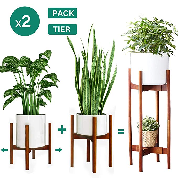 Indoor Plant Stand Set of 2, 2 Tier Corner Plant Stand Tall 30'', Mid Century Stackable&Adjustable Plant Pot Holder, Plant Holder Stand & Flower Pot Holders for 8-12'' Pots(Pot&Plant Not Included)