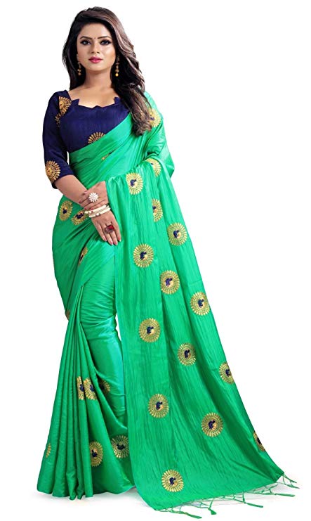 Mirraw Traditional Designer Paper Silk Embroidery Saree for Women with Unstitched Blouse