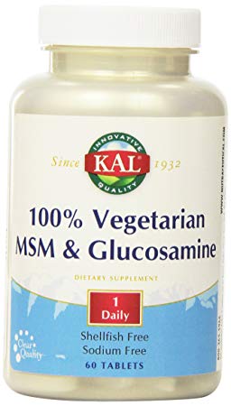 KAL 100% Vegetarian MSM and Glucosamine Tablet, 500 mg, 60 Count