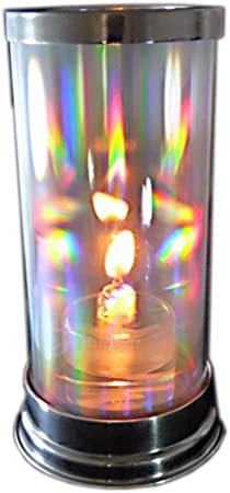 Firefly Rainbow Glass Candle Holder - Crystal Prism Hurricane Lantern with 2-oz. Refillable Glass Votive Candle