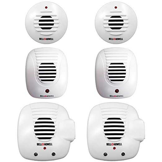 Bell and Howell Ultrasonic Pest Repellers with Extra Outlet - Electronic Pest Control Plug In-Pest Repeller for Insect - Mice , Roaches , Bugs , fleas , Mosquitoes , Spiders (With Sensor) (6 Pack)