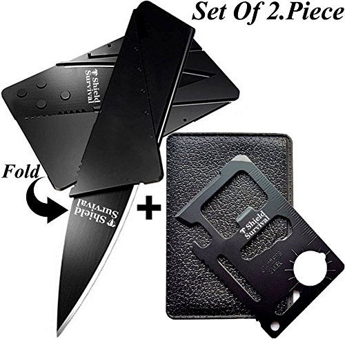 Gifts for Men Gadgets (Set of 2) Credit Card Size Tool and Knife (Black Sets of 2)