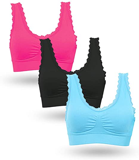 Uni-Yeap 3 Pack Bra Women's Seamless Light Support Comfort Lace Night Sleep & Sport Bra - Wireless Yoga Tops
