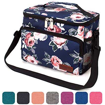 Venture Pal Leakproof Reusable Insulated Cooler Lunch Bag - Office Work School Picnic Hiking Beach Lunch Box Organizer with Adjustable Shoulder Strap for Women,Men and Kids-Blue Flower