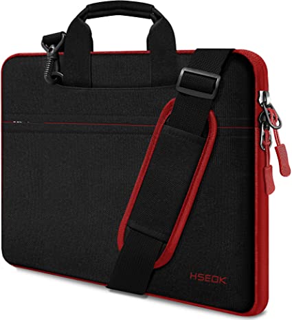 Hseok Laptop Shoulder Bag 13-14 Inch Briefcase Compatible with MacBook Pro 14 Inch, MacBook Air M2 Sleeve 13 Inch, iPad Pro 12.9, XPS 13, Surface Book 13.5", Spill-Resistant Handbag，Black&Red