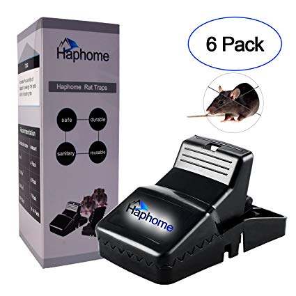 Rat trap Haphome-Safe & Effective to Kill Rat Easily|Best for Humane Kill & Mouse Disaster Control, pest control mouse trap-6 Pack (Black)
