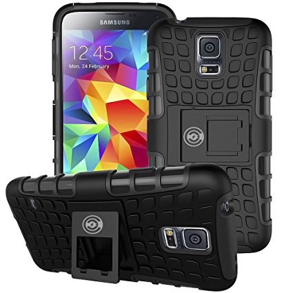 Galaxy s5 Case, [Heavy Duty] Galaxy S5 Phone Case, [Eternity Series] Tough [Rubber] Rugged Shockproof Dual Layer Hybrid Hard/Soft Slim Protective Case (For the Galaxy S5) by Cable and Case - (Black)