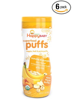 Happy Baby Organic Superfood Puffs, Banana & Pumpkin, 2.1 Ounce (Pack of 6)