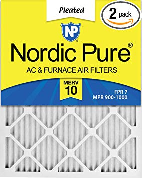 Nordic Pure 16x20x1 MERV 10 Pleated AC Furnace Air Filters, 16x20x1M10-2, 2 Piece