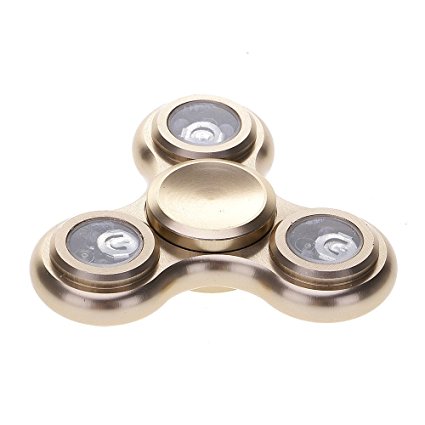 Huayang| Double-sided LED Tri Fidget Spinner Toy Metal for ADHD Anxiety Autism Stress Reducer for Adults/ Kids- LED Fidget Hand Spinner Glow in The Dark Gold