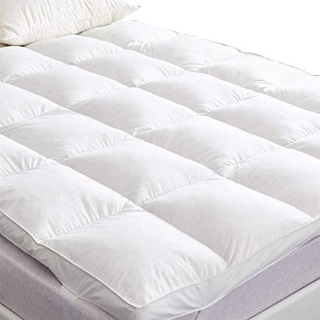 SUFUEE Goose Feather & Down Mattress Topper, 7cm Thick Bed Topper with 100% Cotton Shell, Anti-feather Treatment, Warm and Soft (Double)