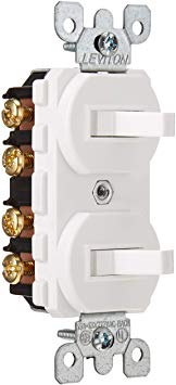 Leviton 5243-W Duplex Toggle Switch With Grounding Screw, 120/277 Vac, 15 A, 1 P, White