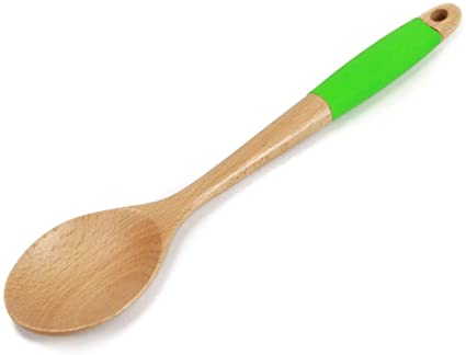 Chef Craft Premium Silicone Handle Wooden Spoon, 14 inch, Green