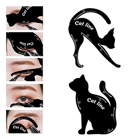 LKE 2 in 1 Cat Eyeliner Stencil, Matte PVC Material Smoky Eyeshadow Applicators Template Plate,Professional Multifunction Black Cat Shape Eye liner & Eye Shadow Guide Template (12 PACK)