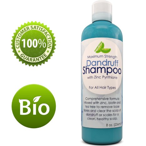 Dandruff Shampoo with Zinc Sulfate Free Extra Strength Formula Removes Flakes Scales & Itchy Scalp Blocks DHT for Thick Healthy Hair with Biotin Tea Tree & Jojoba Oil for Men & Women 8 oz by Honeydew