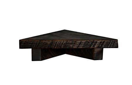 12" Mocha, Rustic, Floating Wood Corner Shelf, Pine, Made in USA