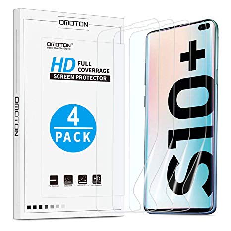 OMOTON [4 Pack Compatible with Samsung Galaxy S10 Plus Screen Protector TPU Film, (Not Fit for S10e / S10), [NOT Glass] [Case-Friendly] [No Lifting on Edges] for Samsung S10 Plus