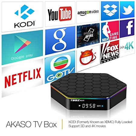 AKASO T95Z PLUS TV BOX 4K KODI Pre-installed Android 6.0, Amlogic S912 Octa Core 2GB DDR3 16GB EMMC Flash, 2.4G/5G Dual WIFI Band 1000M LAN Ethernet Bluetooth 4.0 3D Streamming Media Player