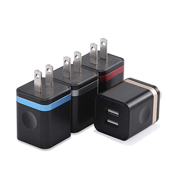 USINFLY USB Wall Charger, 4-Pack 2.1A/5V USB Plug Dual Port Charging Block Power Adapter Charger Cube Compatible with Phone 8/7/6S/6S Plus, X Xs Max XR, Samsung, Android, More (UL Certified -Black)