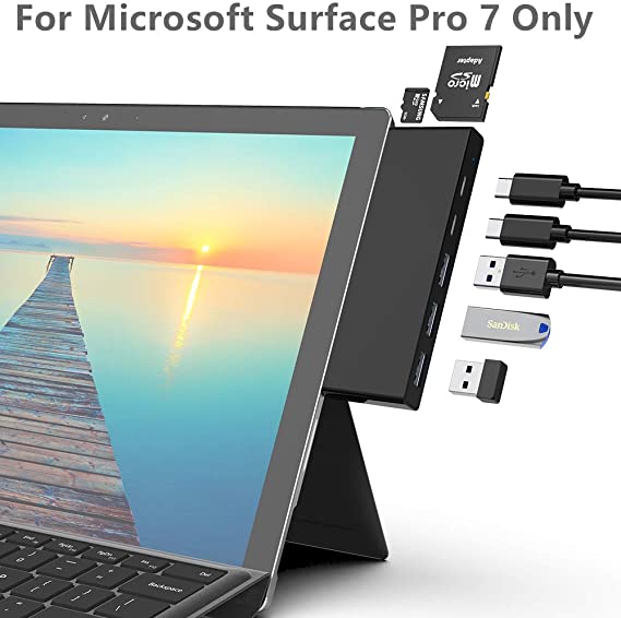 Surface Pro 7 Dock Station, Rocketek Surface Pro Docking Station 7 in 1 Hub with USB C PD Charging, 3 USB 3.0 Ports, USB C 5Gbps Data Port, SD TF Card Reader for Microsoft Surface Pro 7 Accessories