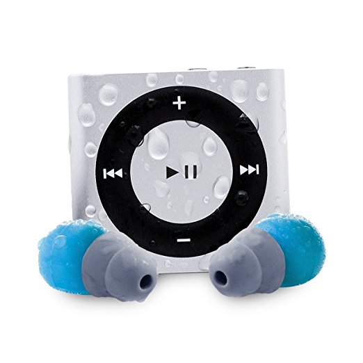 Waterfi Waterproof Apple iPod Shuffle with Short Cord Waterproof Headphones - Best Swimming MP3 Player (New Model) (Silver)