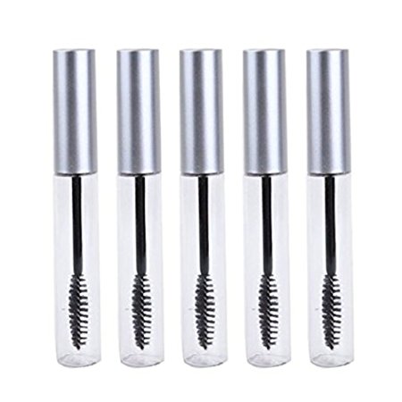 5 Pcs 10ML Empty Reusable Clear Eyelashes Tube With Silver Shinny Cap and Plug For Eyelash Growth Oil Mascara Vial Bottle