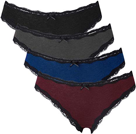 ATTRACO Women's Cotton Bikini Panties Cozy Underwear Low-Rise Panties 4 Pack