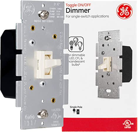 GE Almond, Light, Single Pole Toggle Dimmer, Wall Switch, Dimmable LED, CFL, Incandescent Bulbs, UL Listed, 18053,Light Almond